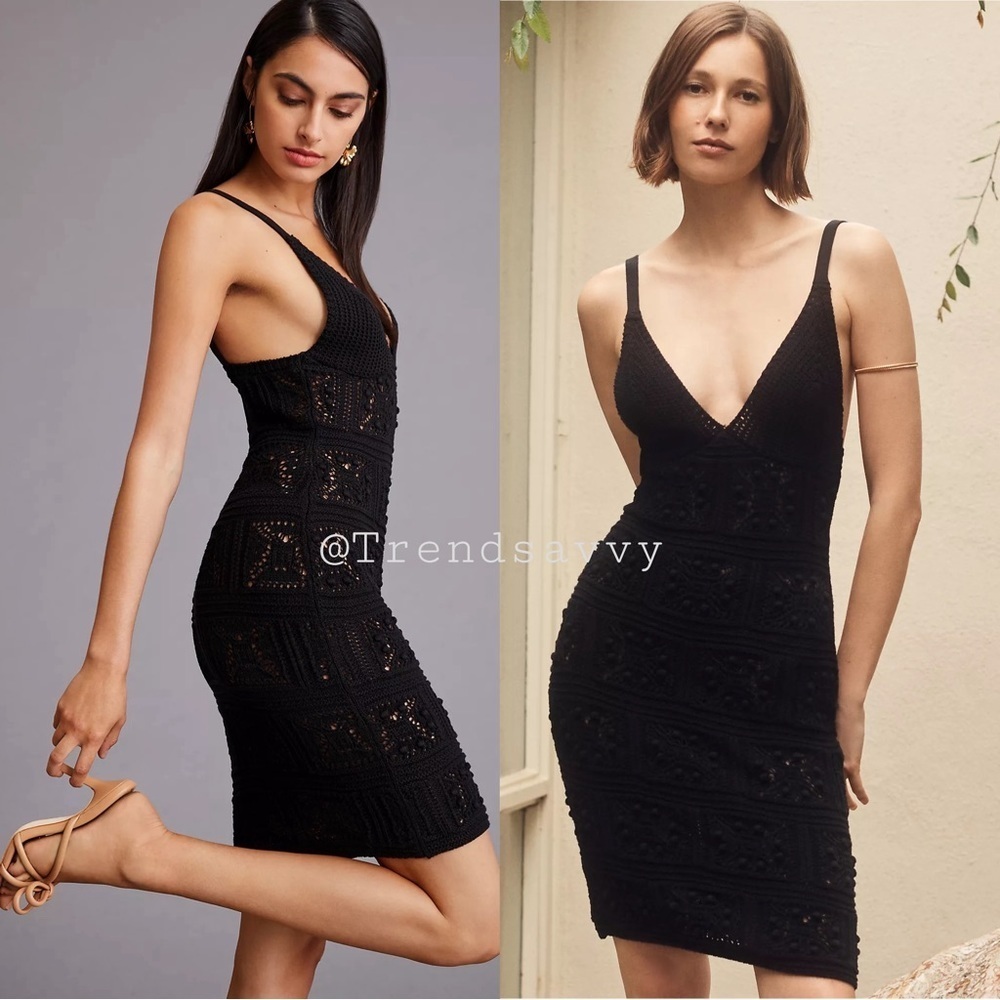 Anthropologie Crochet Knit Mini Dress Black Swim Cover Up XS NWT